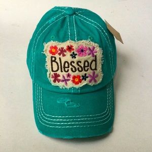 Blessed Teal Distressed Cap NEW